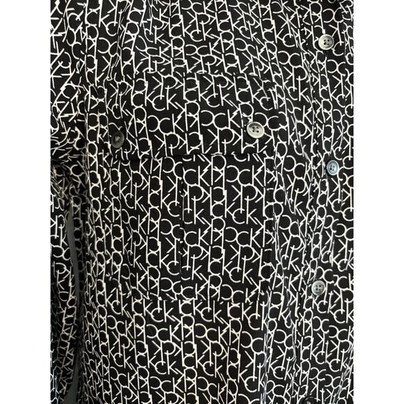 Calvin Klein Black & White CK All Over Logo Women's Long Sleeve Shirt Blouse M - Picture 10 of 16